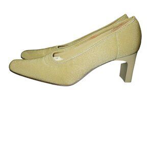 Liz Claiborne Beige Corporate 3 New York Stretch square Toe Sculpted Heel Pumps